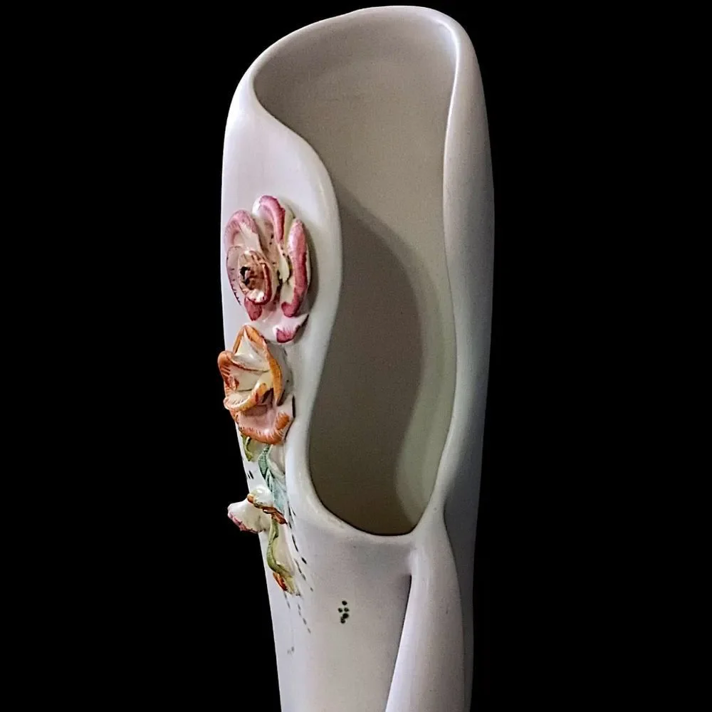 Vtg Applied Flowers Porcelain Vase Pitcher Abstract Handpainted Art Deco Nouveau